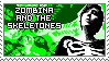 Stamp cartoon portrait short haired woman skeleton costume - text Zombina and the Skeletones